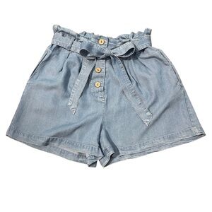 Love Tree High Rise Paperbag Shorts Pull On Tie Light Blue Chambray Women’s S